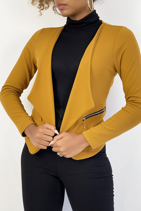 Mustard blazer with lapel collar and zip pockets. Cheap women's blazer - 5