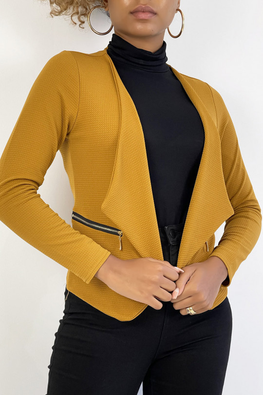 Mustard blazer with lapel collar and zip pockets. Cheap women's blazer - 6