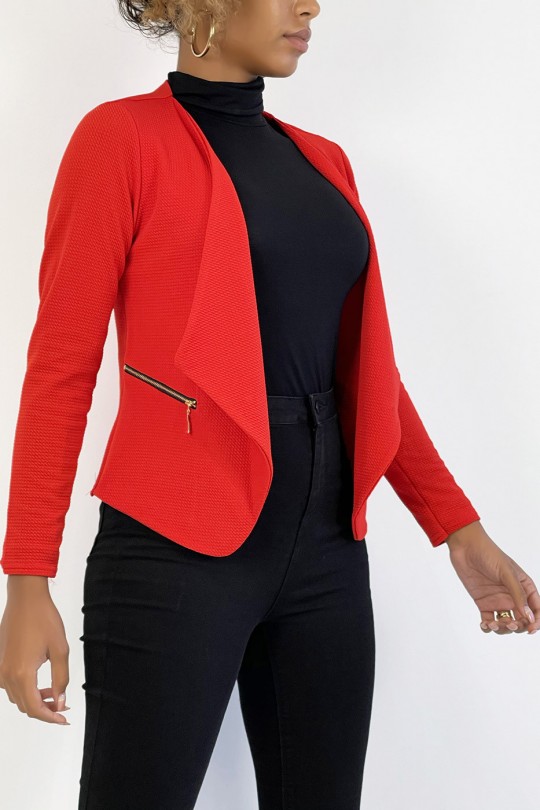 Red blazer with lapel collar and zip pockets. Cheap women's blazer - 3