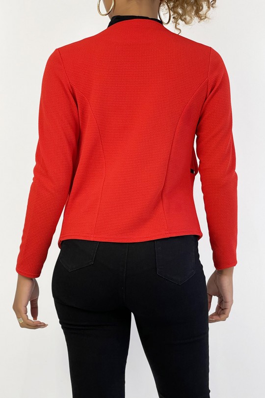 Red blazer with lapel collar and zip pockets. Cheap women's blazer - 4