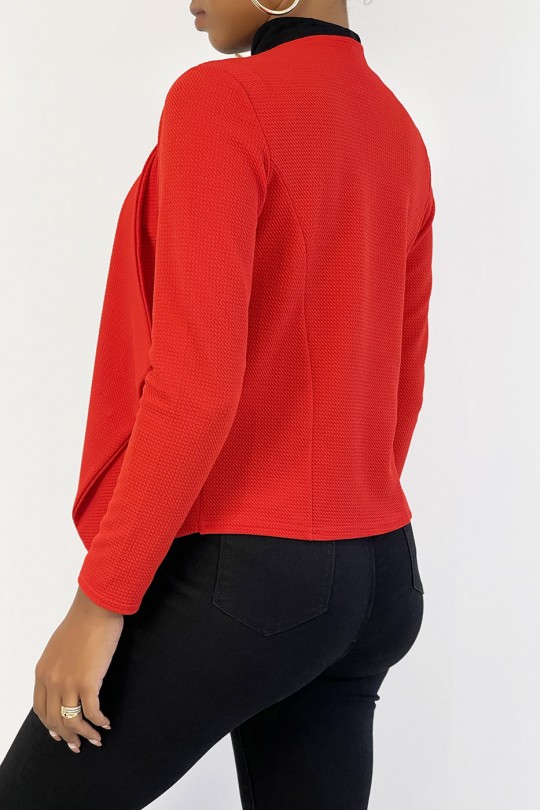Red blazer with lapel collar and zip pockets. Cheap women's blazer - 5