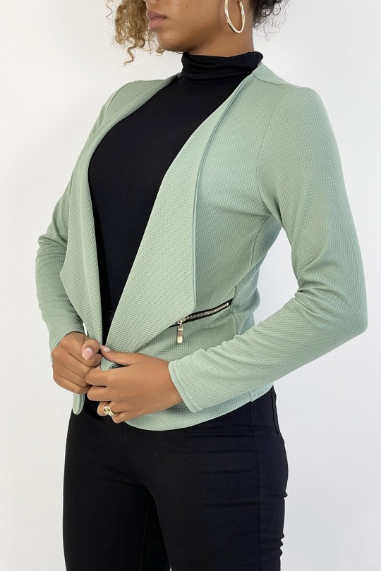 Water green blazer with lapel collar and zip pockets. Cheap women's blazer - 1
