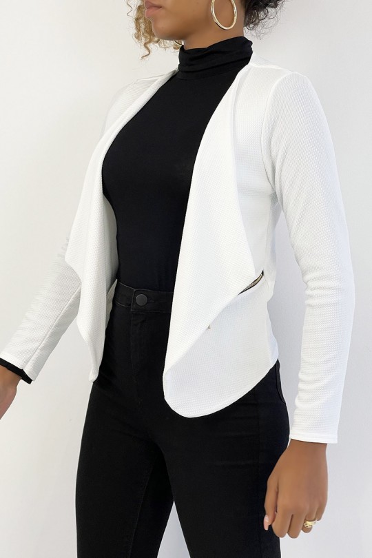 Ecru blazer with lapel collar and zip pockets. Cheap women's blazer - 3