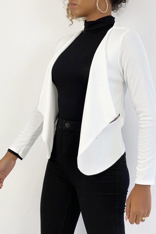 Ecru blazer with lapel collar and zip pockets. Cheap women's blazer - 4
