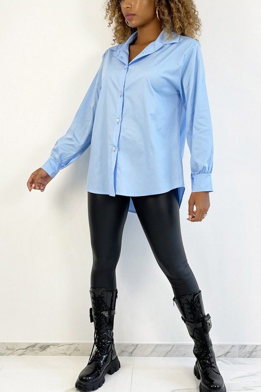 Very trendy and comfortable to wear turquoise cotton shirt - 1