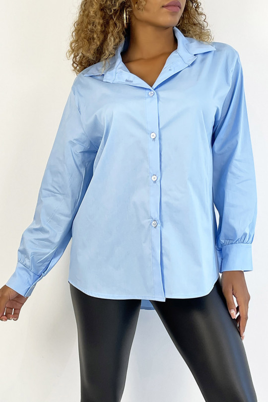 Very trendy and comfortable to wear turquoise cotton shirt - 3