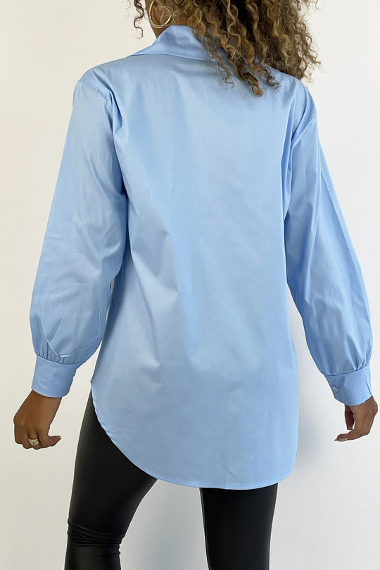Very trendy and comfortable to wear turquoise cotton shirt - 4
