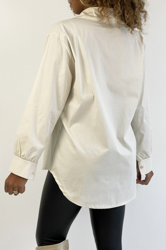 Very trendy and comfortable to wear beige cotton shirt - 5