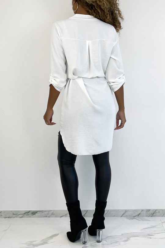 Long white tunic with Tunisian collar with belt - 5