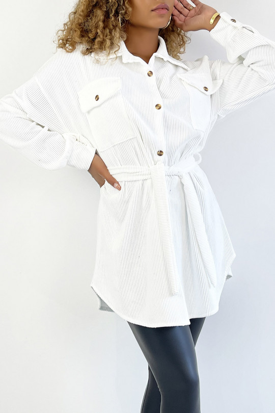 Sur-chemise en velours blanc avec ceinture et poches - 2