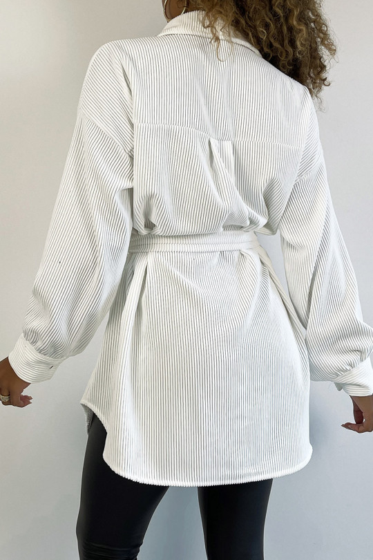 Sur-chemise en velours blanc avec ceinture et poches - 5