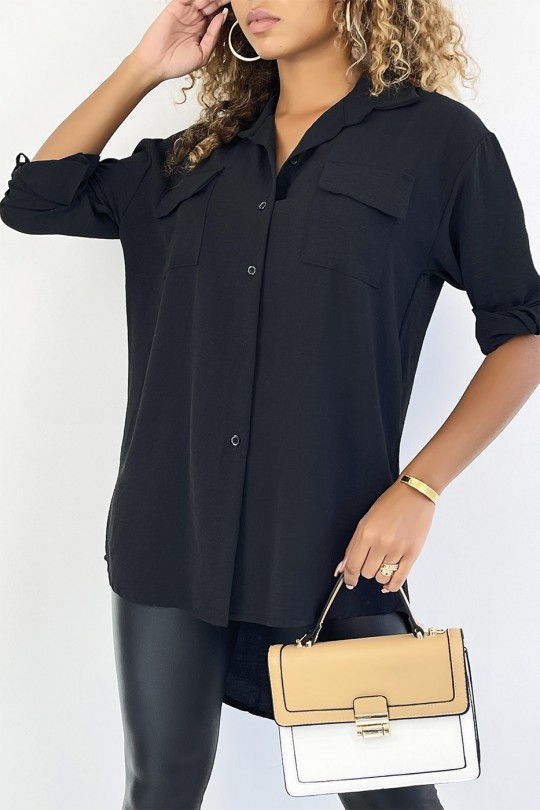 Very chic black shirt with bust pocket - 1