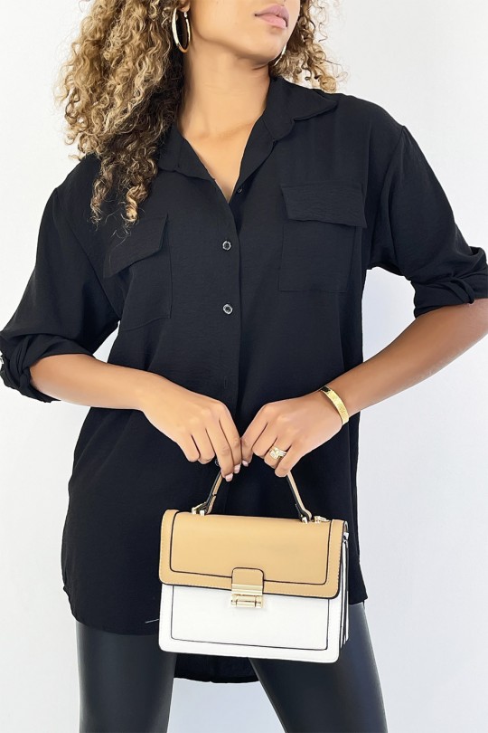 Very chic black shirt with bust pocket - 2