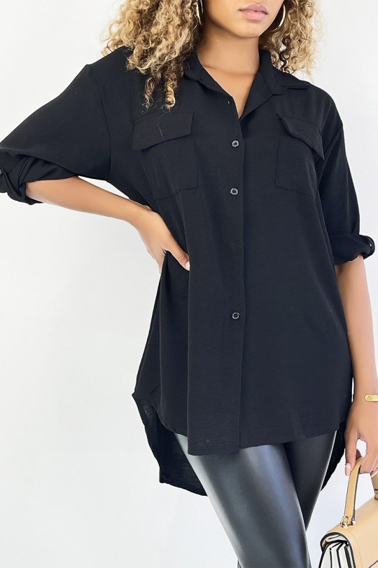 Very chic black shirt with bust pocket - 3