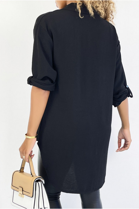 Chemise noir très chic avec poche au buste - 4