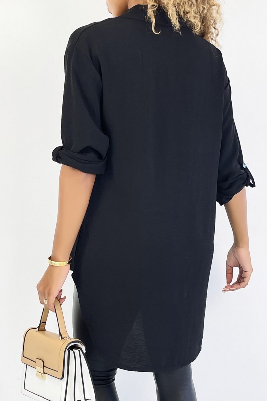Very chic black shirt with bust pocket - 4