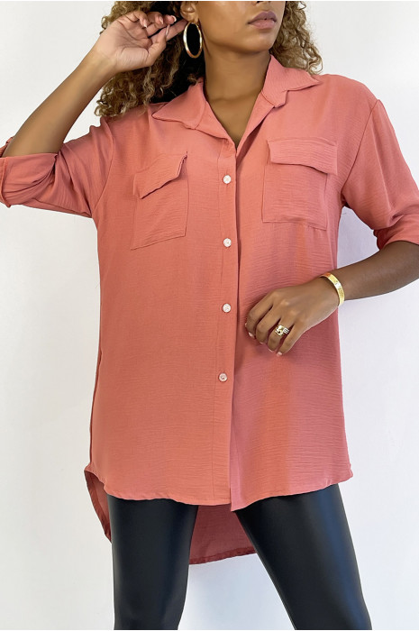 Very chic coral shirt with chest pocket - 1