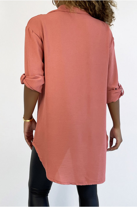Very chic coral shirt with chest pocket - 4