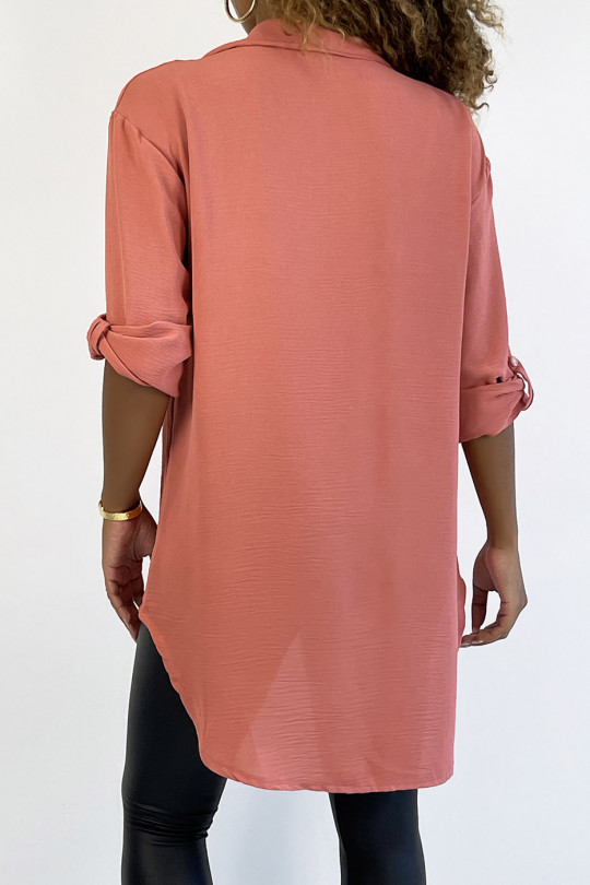 Very chic coral shirt with chest pocket - 4