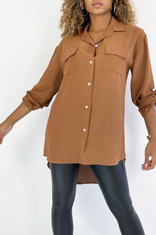 Very chic camel shirt with bust pocket - 1