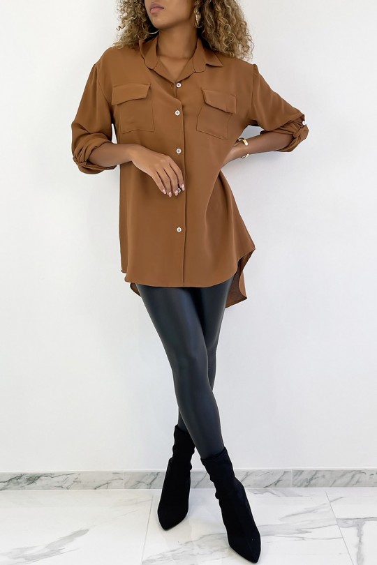 Very chic camel shirt with bust pocket - 2