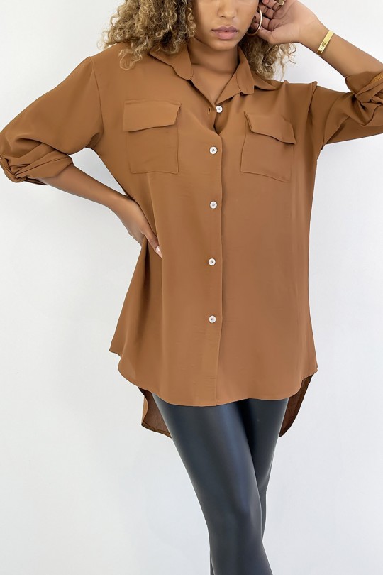 Very chic camel shirt with bust pocket - 3