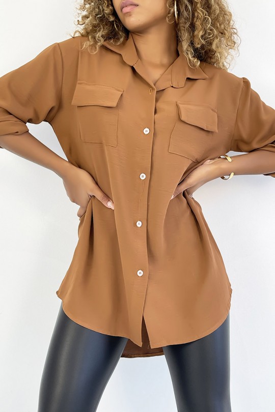 Very chic camel shirt with bust pocket - 4
