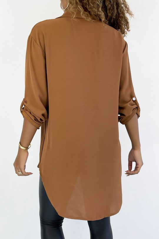 Very chic camel shirt with bust pocket - 5