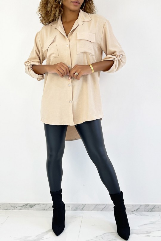 Very chic beige shirt with chest pocket - 1