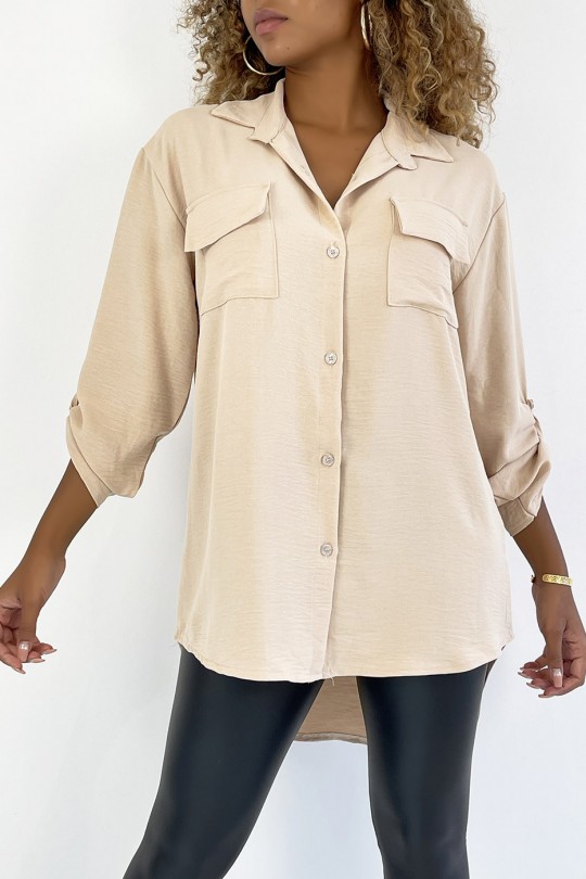 Very chic beige shirt with chest pocket - 2