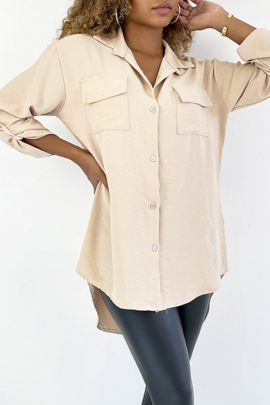 Very chic beige shirt with chest pocket - 3