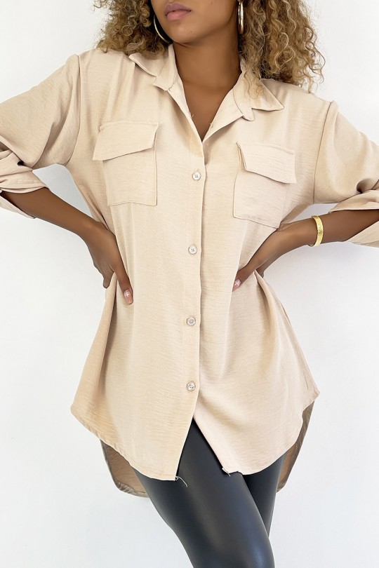 Very chic beige shirt with chest pocket - 4