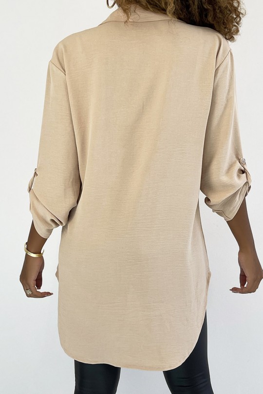Very chic beige shirt with chest pocket - 5