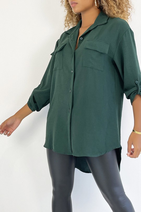 Chemise vert sapin très chic avec poche au buste - 1