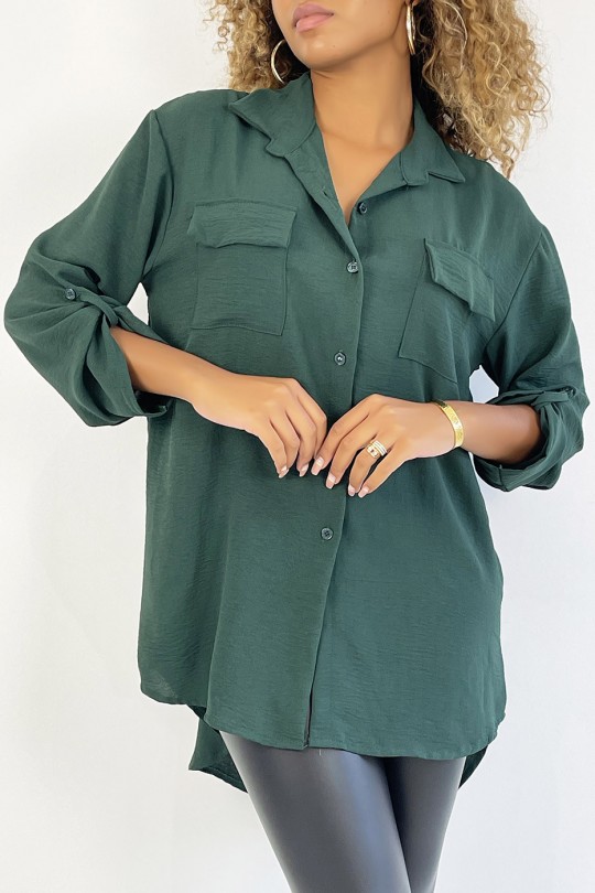 Very chic pine green shirt with chest pocket - 2