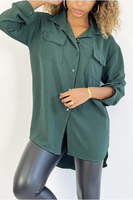 Zeer chique dennengroen overhemd met borstzakje - 3