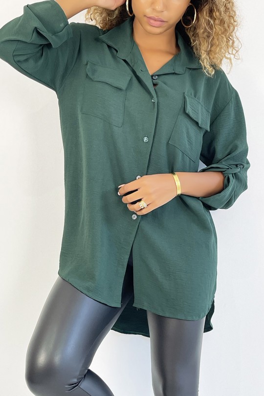 Very chic pine green shirt with chest pocket - 3