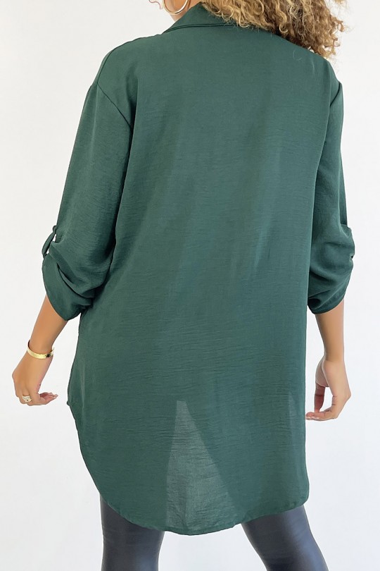 Very chic pine green shirt with chest pocket - 4