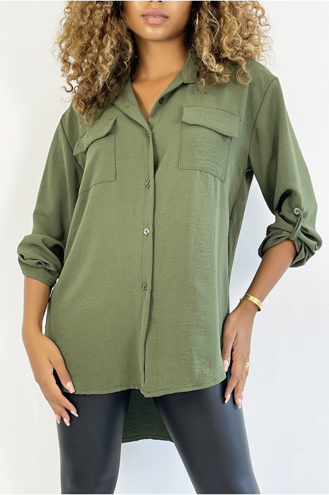 Chemise kaki très chic avec poche au buste - 1