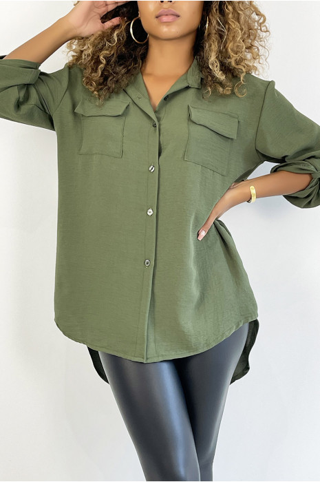 Very chic khaki shirt with chest pocket - 2