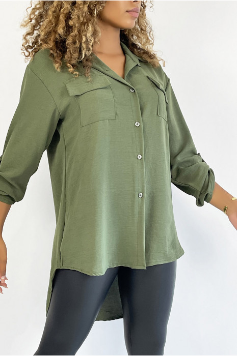 Very chic khaki shirt with chest pocket - 3