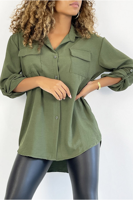 Very chic khaki shirt with chest pocket - 4