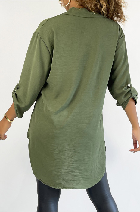Very chic khaki shirt with chest pocket - 5