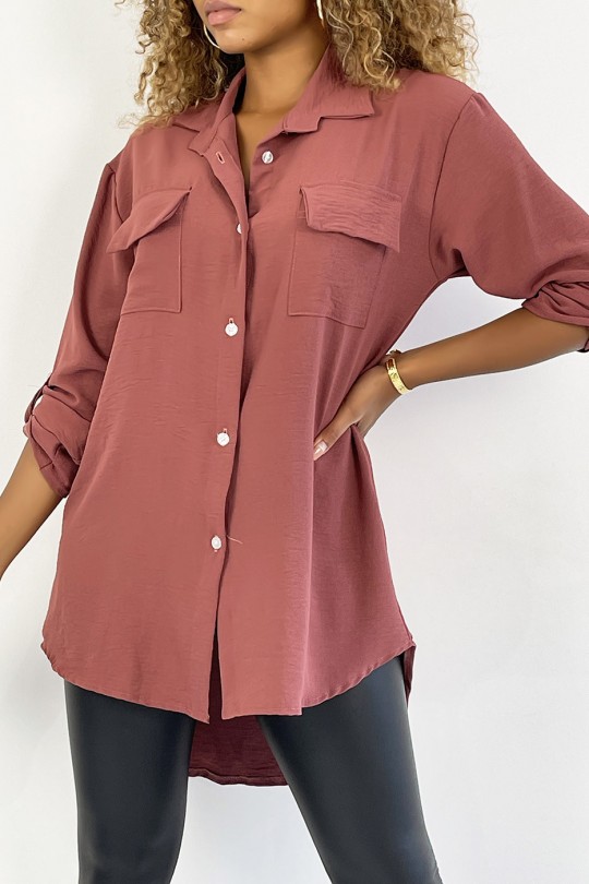 Very chic dark pink shirt with chest pocket - 1