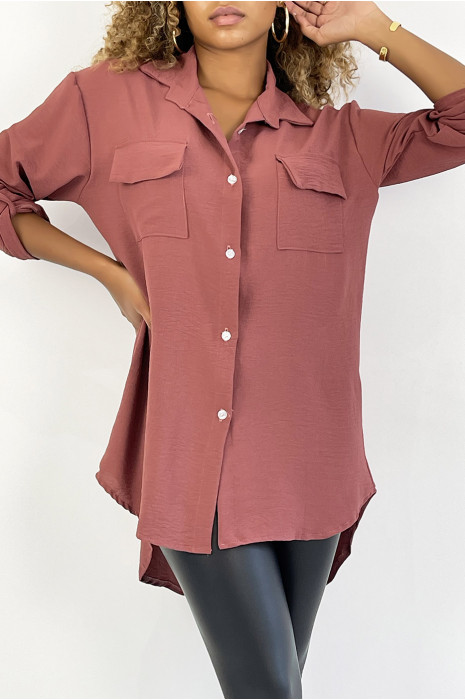 Chemise rose foncé très chic avec poche au buste - 2