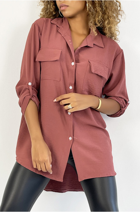 Chemise rose foncé très chic avec poche au buste - 3