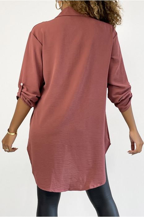 Very chic dark pink shirt with chest pocket - 4