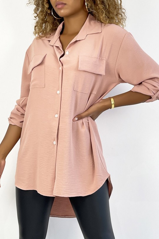 Very chic pink shirt with bust pocket - 1