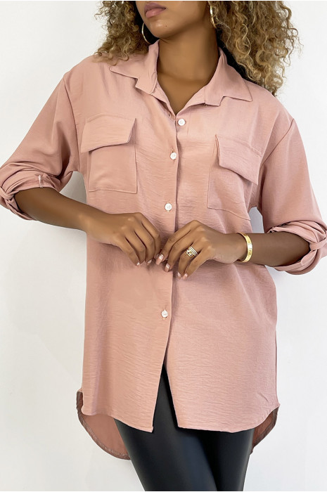 Chemise rose très chic avec poche au buste - 2
