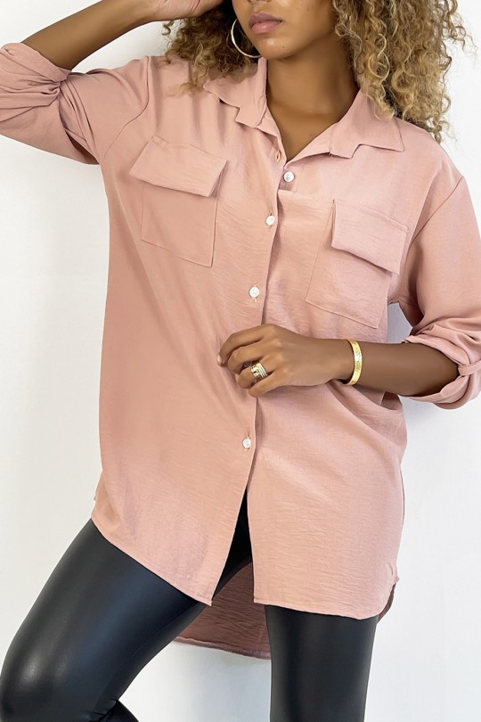 Very chic pink shirt with bust pocket - 3